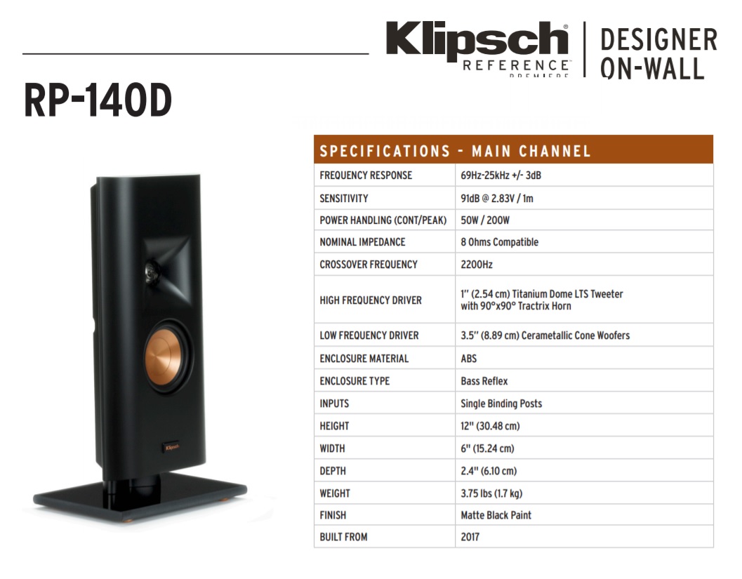 Specyfikacja techniczna Klipsch RP-140D 