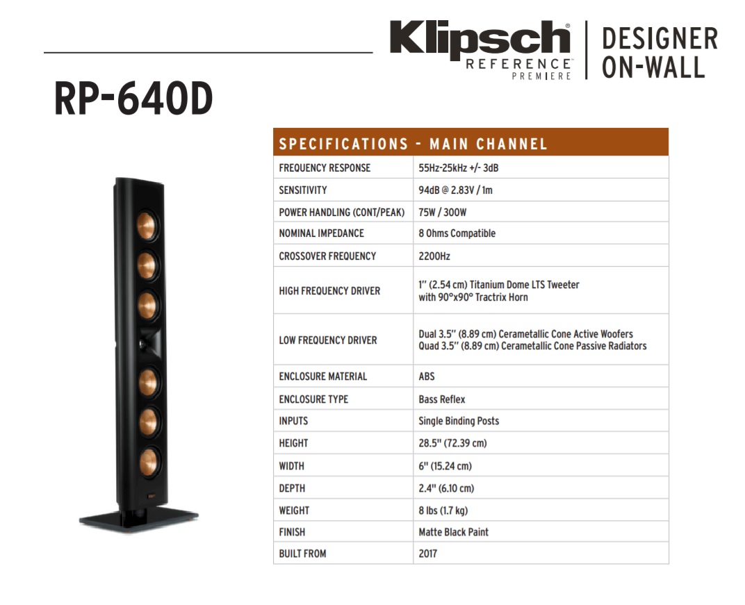 Specyfikacja techniczna Klipsch RP-640D 