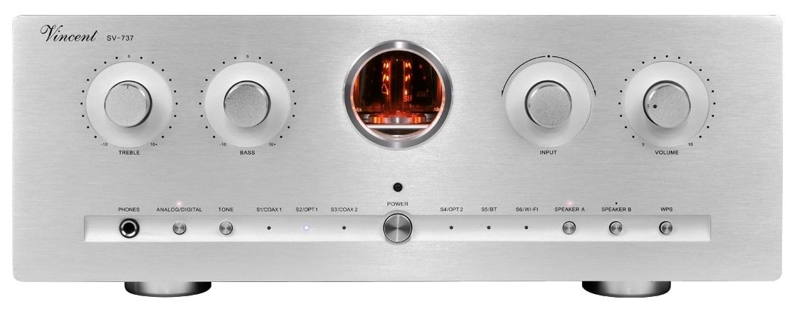 Vincent SV-737 hybrydowy wzmacniacz stereo silver front